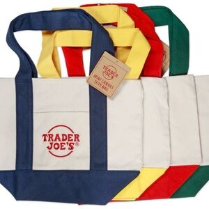Trader Joe's Mini Canvas Tote Bags - Set of Four, Blue, Yellow, Red, Green